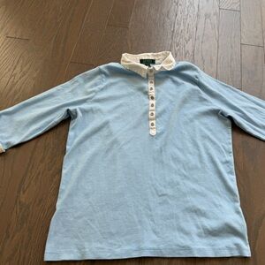 Lauren Ralph Lauren Women’s White/Blue quarter sleeve Button Up Shirt 1X